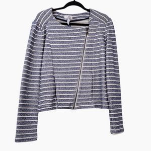 Lou & Grey Pointe Knit Navy & Ivory Striped Asymmetrical Zip Jacket